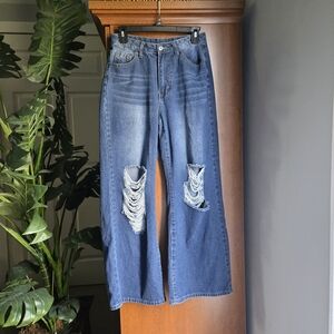 Hengsheng Wide Leg Distressed Blue Jeans 27 Waist